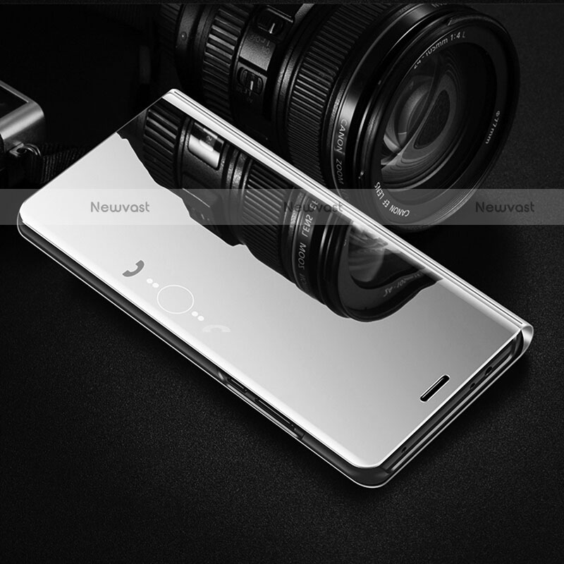 Leather Case Stands Flip Mirror Cover Holder L01 for Oppo A12e Silver