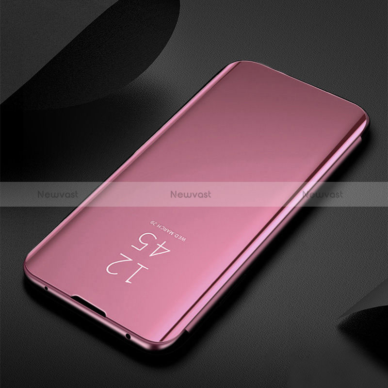 Leather Case Stands Flip Mirror Cover Holder L01 for Oppo A16s Rose Gold