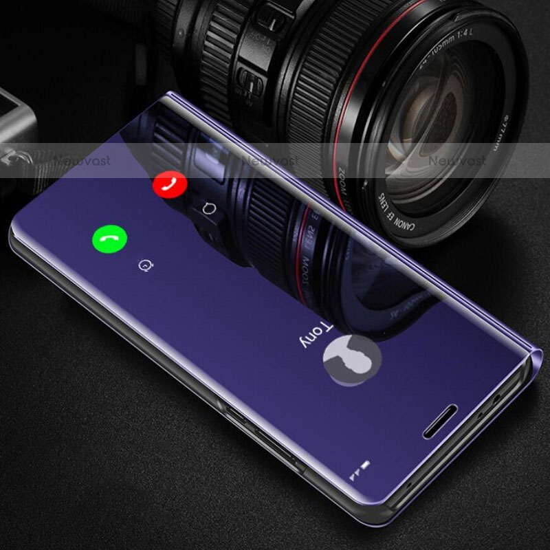 Leather Case Stands Flip Mirror Cover Holder L01 for Oppo A74 4G Purple