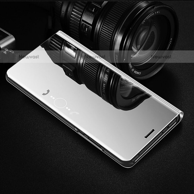 Leather Case Stands Flip Mirror Cover Holder L01 for Oppo A74 4G Silver