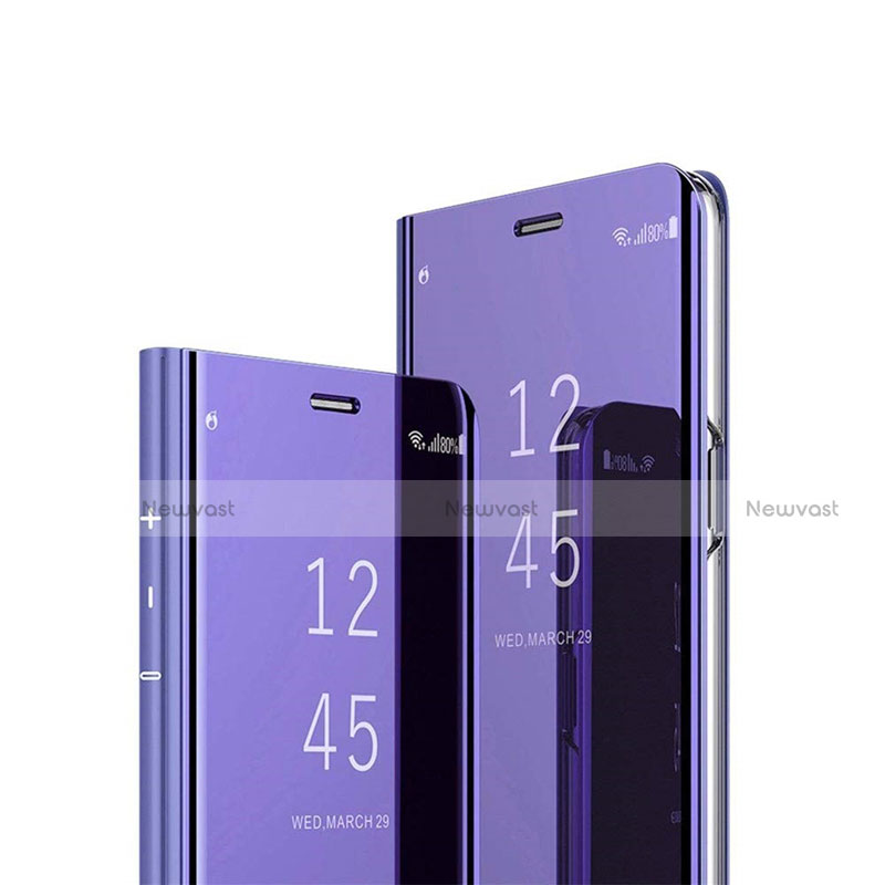Leather Case Stands Flip Mirror Cover Holder L01 for Oppo A92s 5G Purple