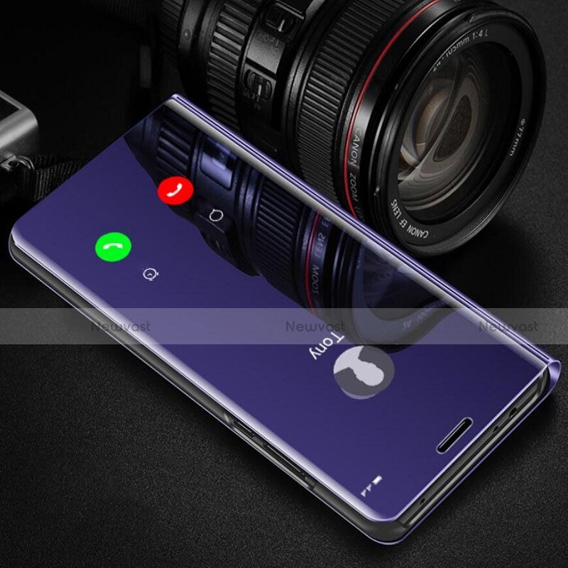 Leather Case Stands Flip Mirror Cover Holder L01 for Oppo A93 Purple