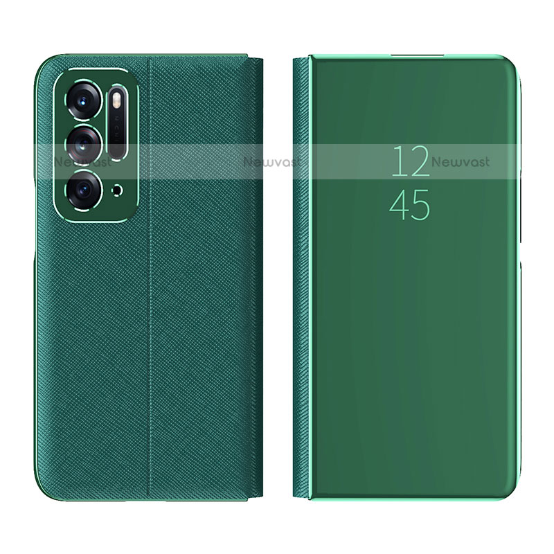 Leather Case Stands Flip Mirror Cover Holder L01 for Oppo Find N 5G Green