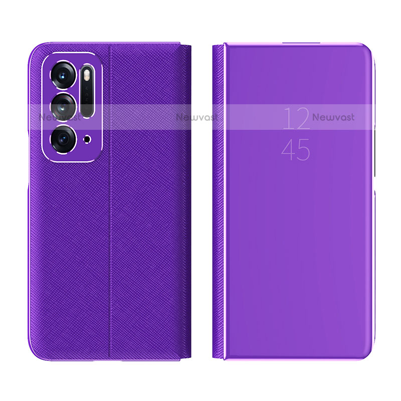 Leather Case Stands Flip Mirror Cover Holder L01 for Oppo Find N 5G Purple