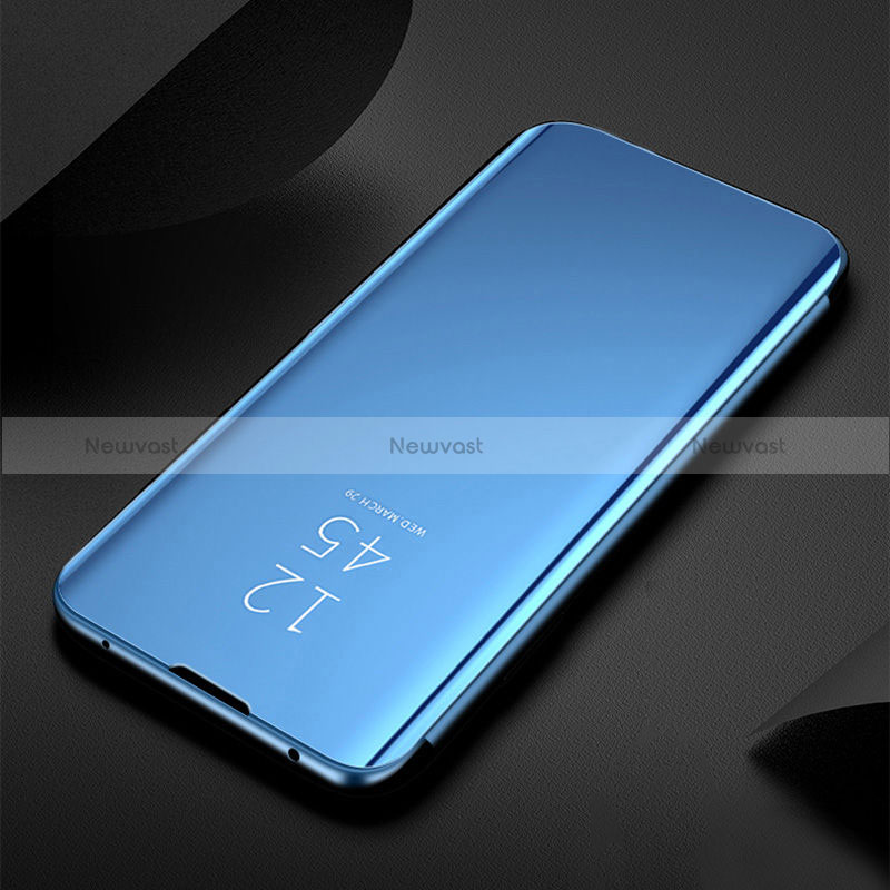 Leather Case Stands Flip Mirror Cover Holder L01 for Oppo Reno5 F Blue