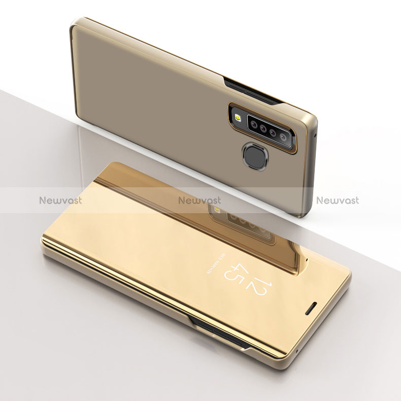 Leather Case Stands Flip Mirror Cover Holder L01 for Samsung Galaxy A9 (2018) A920 Gold