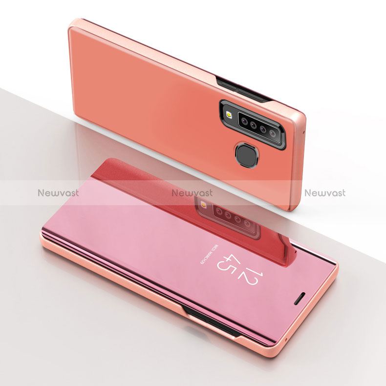 Leather Case Stands Flip Mirror Cover Holder L01 for Samsung Galaxy A9 (2018) A920 Rose Gold