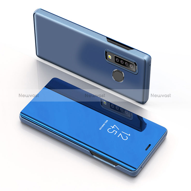 Leather Case Stands Flip Mirror Cover Holder L01 for Samsung Galaxy A9 Star Pro Blue