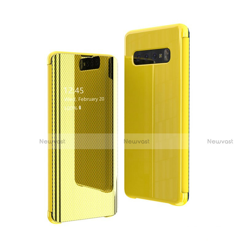 Leather Case Stands Flip Mirror Cover Holder L01 for Samsung Galaxy S10 5G SM-G977B Yellow