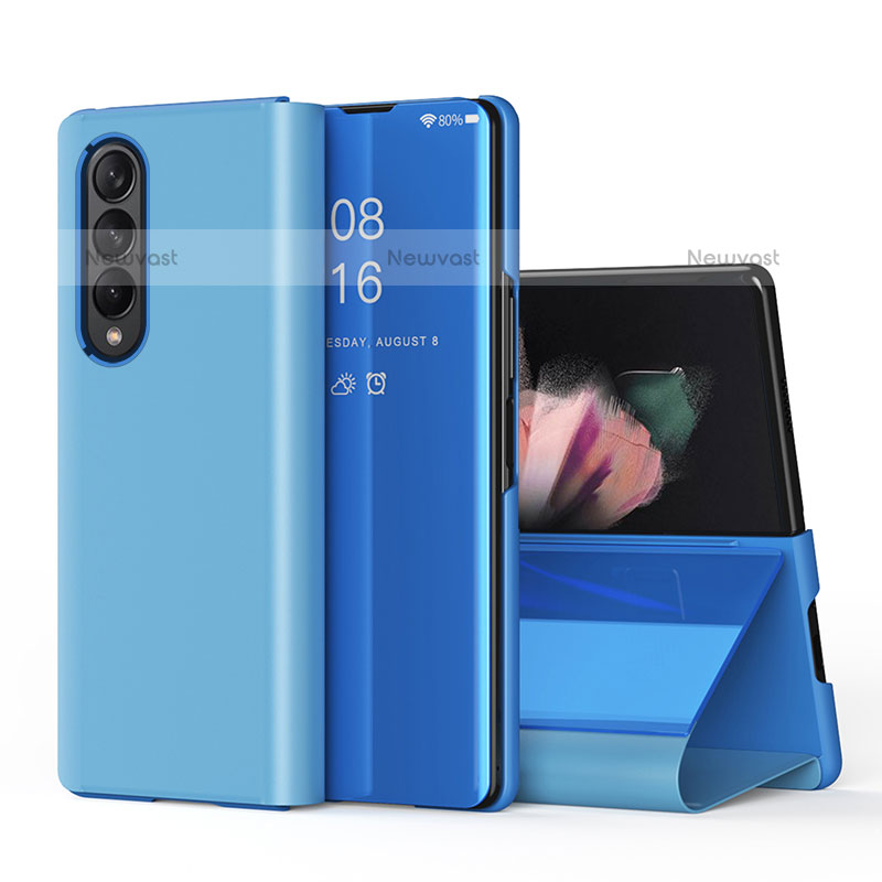 Leather Case Stands Flip Mirror Cover Holder L01 for Samsung Galaxy Z Fold3 5G Blue