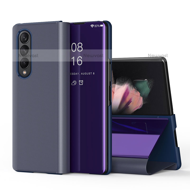 Leather Case Stands Flip Mirror Cover Holder L01 for Samsung Galaxy Z Fold3 5G Purple