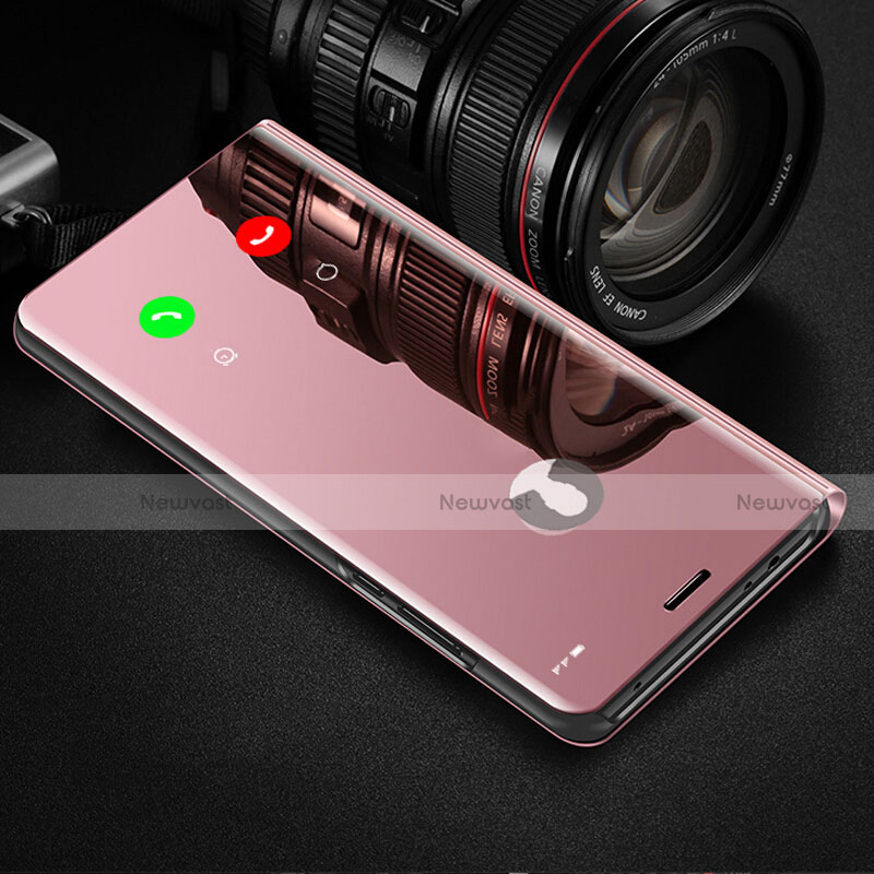 Leather Case Stands Flip Mirror Cover Holder L02 for Huawei P Smart Pro (2019) Rose Gold