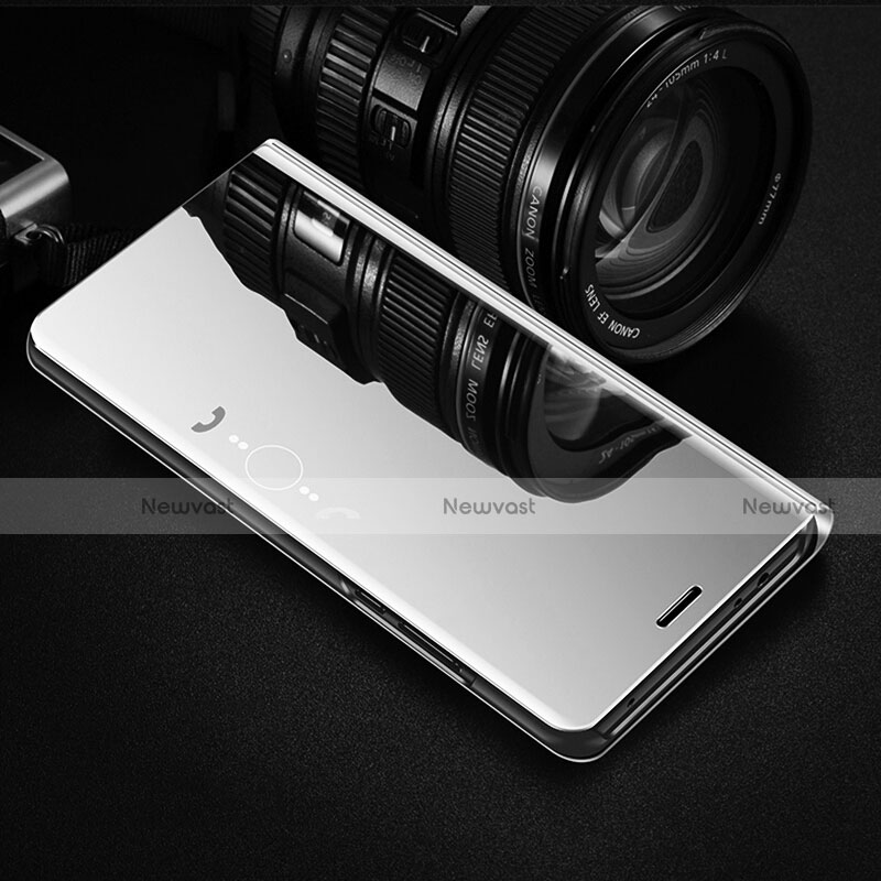 Leather Case Stands Flip Mirror Cover Holder L02 for Huawei P Smart Pro (2019) Silver