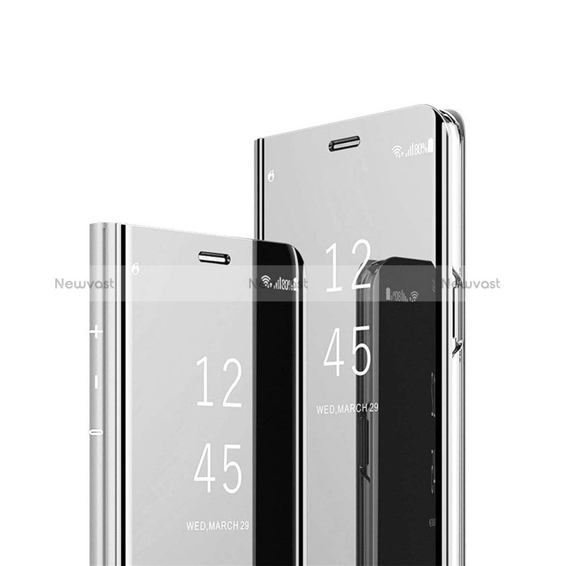 Leather Case Stands Flip Mirror Cover Holder L02 for Oppo A11s Silver