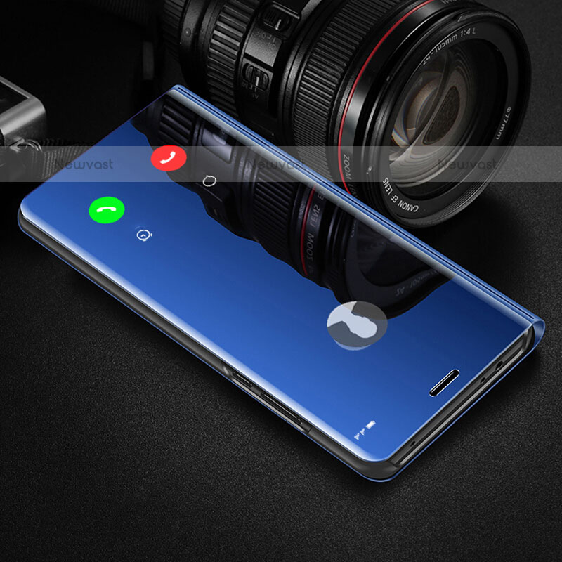 Leather Case Stands Flip Mirror Cover Holder L02 for Oppo F19 Pro+ Plus 5G Blue