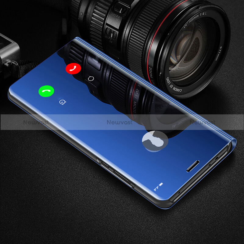Leather Case Stands Flip Mirror Cover Holder L02 for Oppo Reno5 F Blue