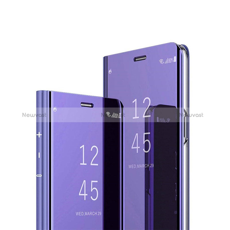 Leather Case Stands Flip Mirror Cover Holder L02 for Samsung Galaxy A12 5G Purple