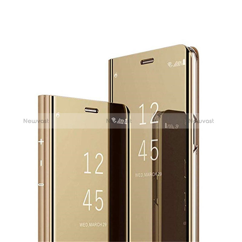 Leather Case Stands Flip Mirror Cover Holder L02 for Samsung Galaxy M12 Gold