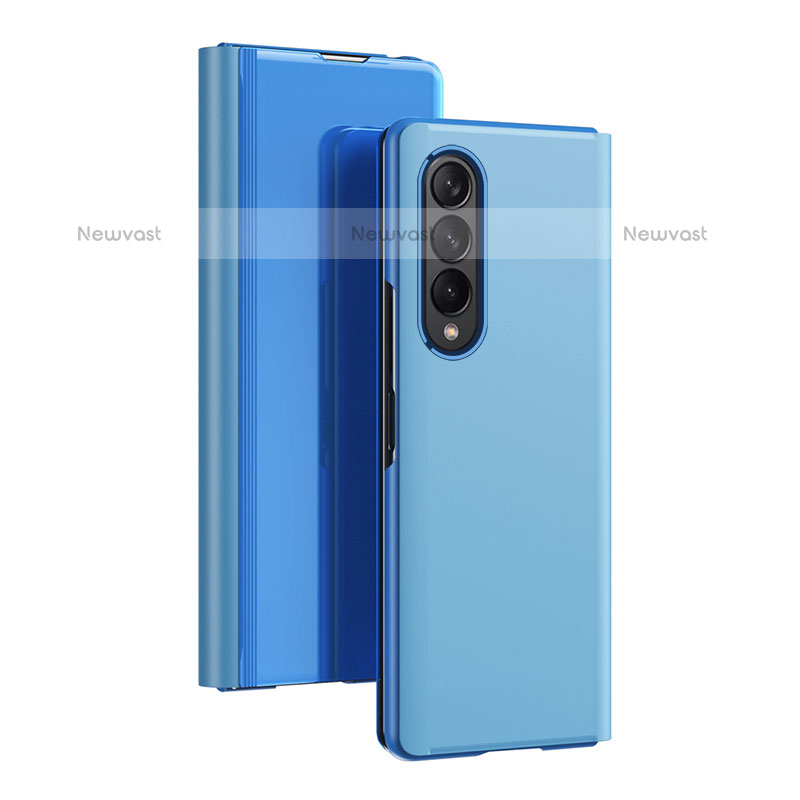 Leather Case Stands Flip Mirror Cover Holder L02 for Samsung Galaxy Z Fold3 5G Blue