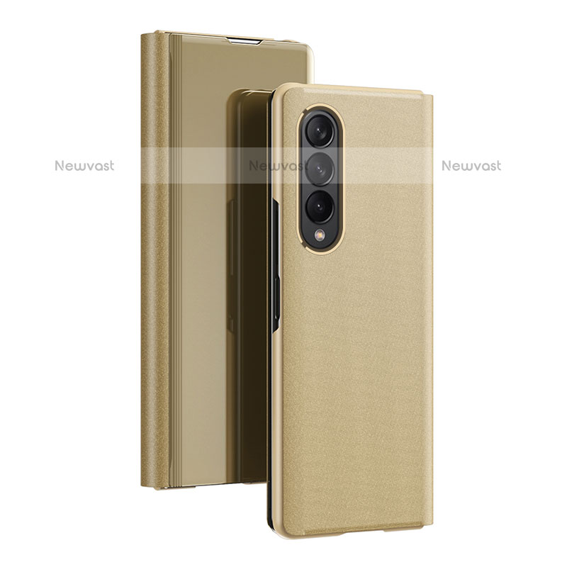 Leather Case Stands Flip Mirror Cover Holder L02 for Samsung Galaxy Z Fold3 5G Gold