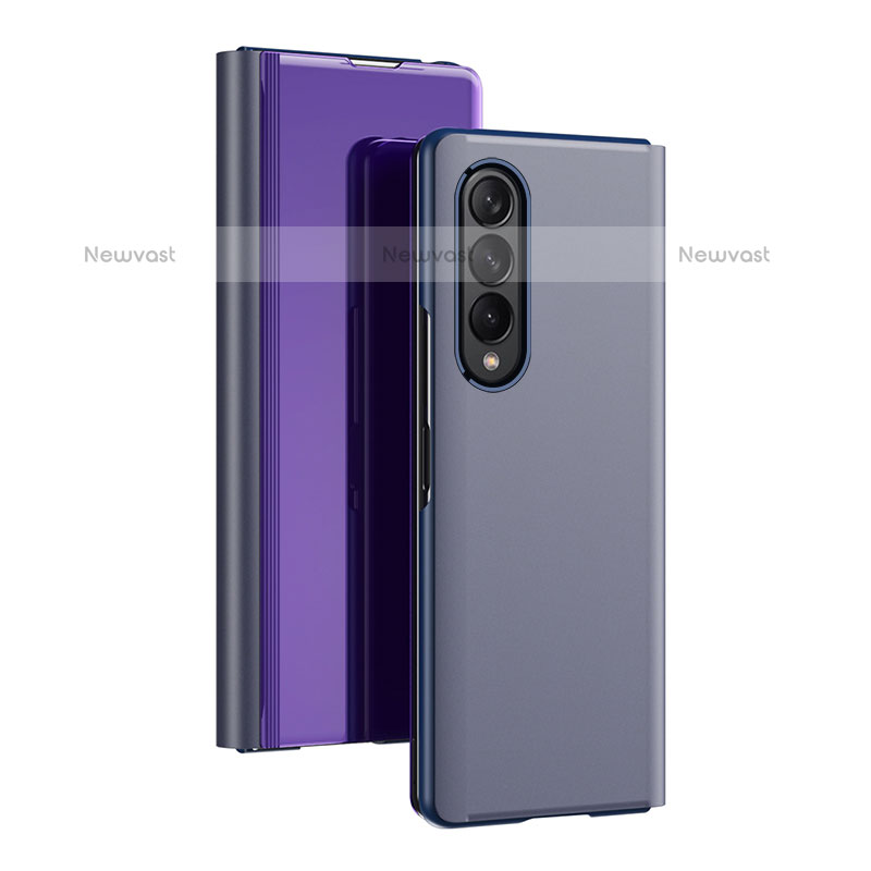 Leather Case Stands Flip Mirror Cover Holder L02 for Samsung Galaxy Z Fold3 5G Purple