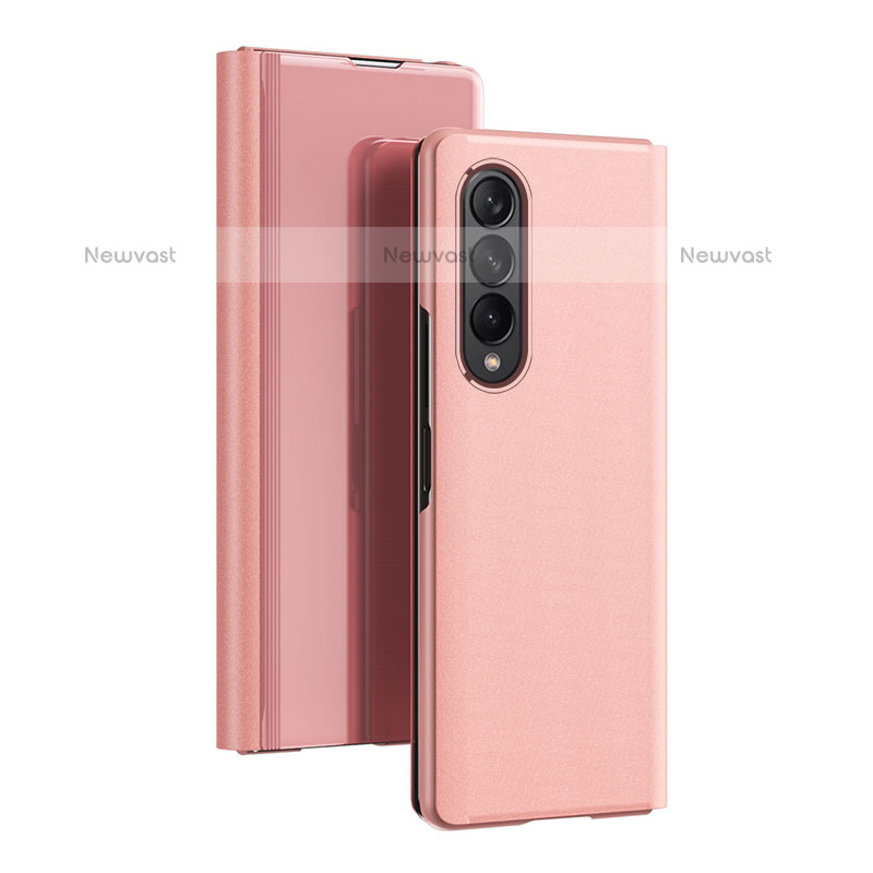 Leather Case Stands Flip Mirror Cover Holder L02 for Samsung Galaxy Z Fold3 5G Rose Gold