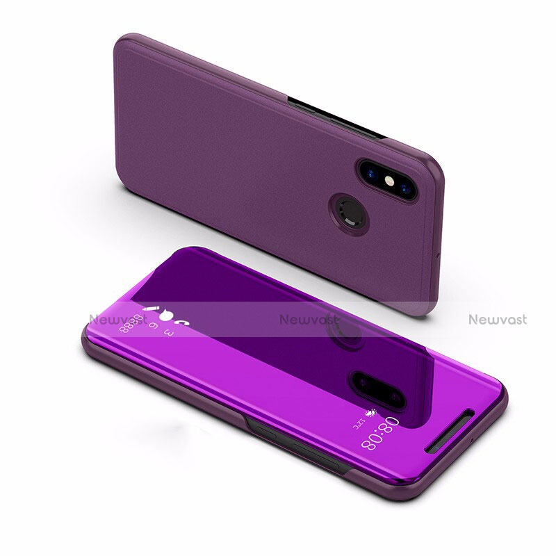 Leather Case Stands Flip Mirror Cover Holder L02 for Xiaomi Mi Max 3 Purple