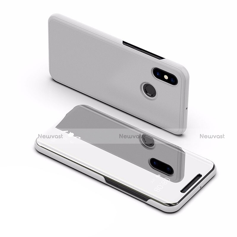 Leather Case Stands Flip Mirror Cover Holder L02 for Xiaomi Mi Max 3 Silver