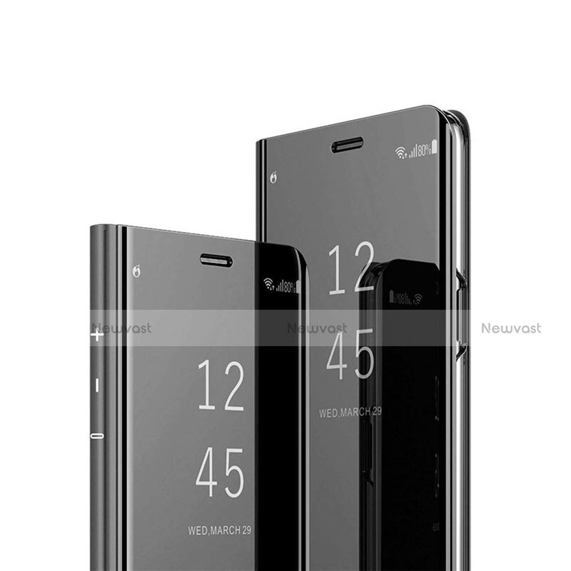 Leather Case Stands Flip Mirror Cover Holder L02 for Xiaomi Redmi 9 Prime India Black