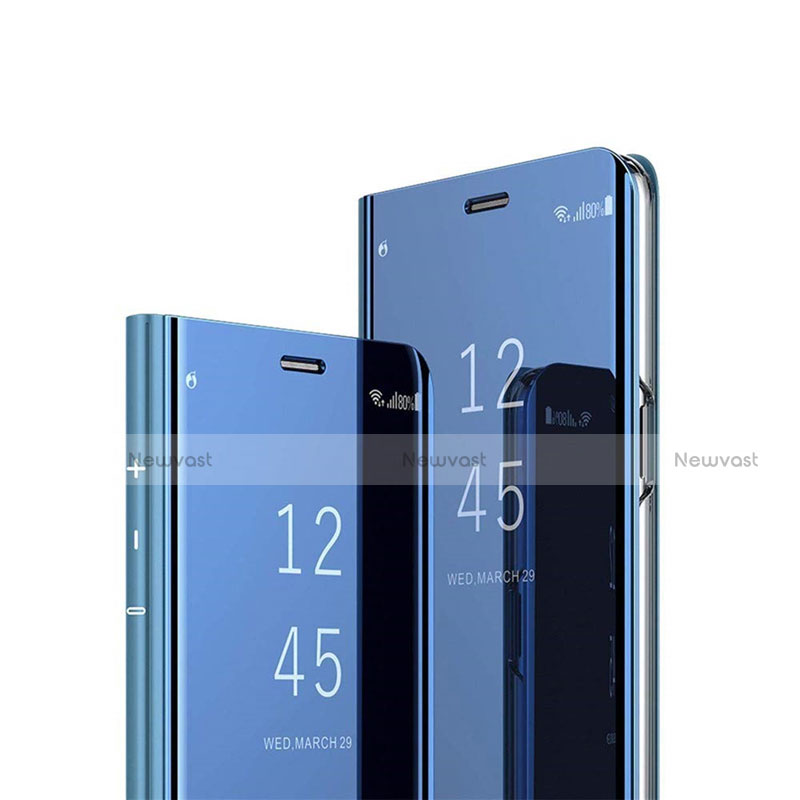Leather Case Stands Flip Mirror Cover Holder L02 for Xiaomi Redmi 9 Prime India Blue