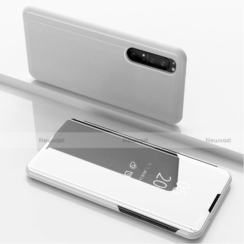 Leather Case Stands Flip Mirror Cover Holder L03 for Sony Xperia 1 II Silver