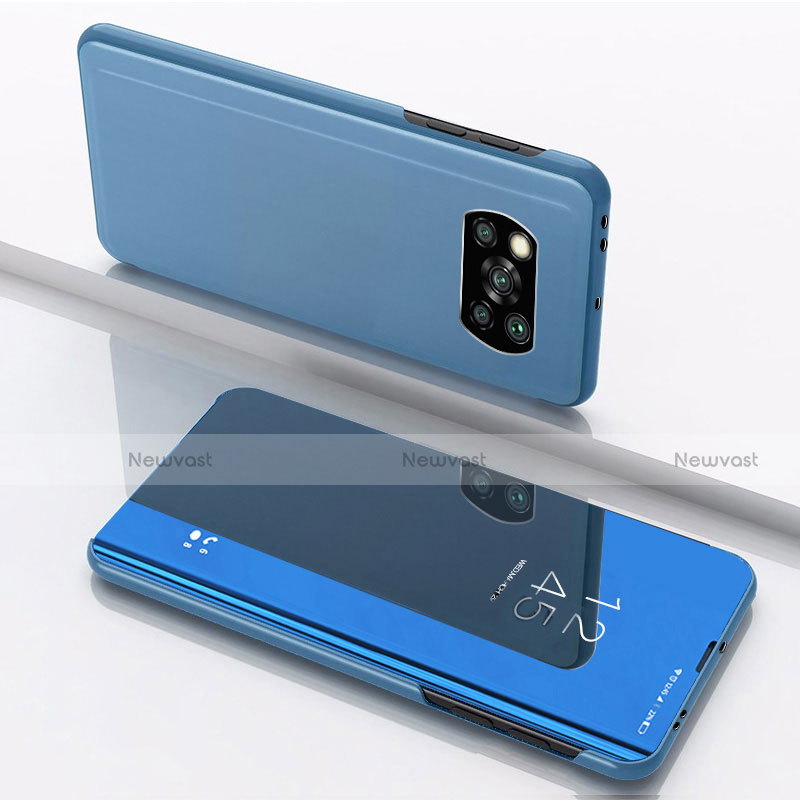 Leather Case Stands Flip Mirror Cover Holder L03 for Xiaomi Poco X3 Blue