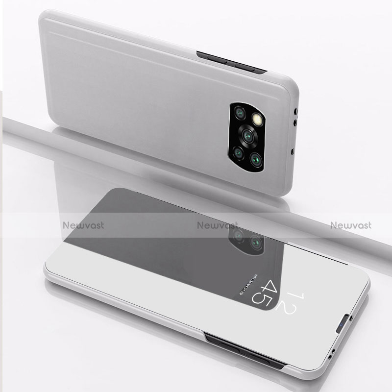 Leather Case Stands Flip Mirror Cover Holder L03 for Xiaomi Poco X3 Silver