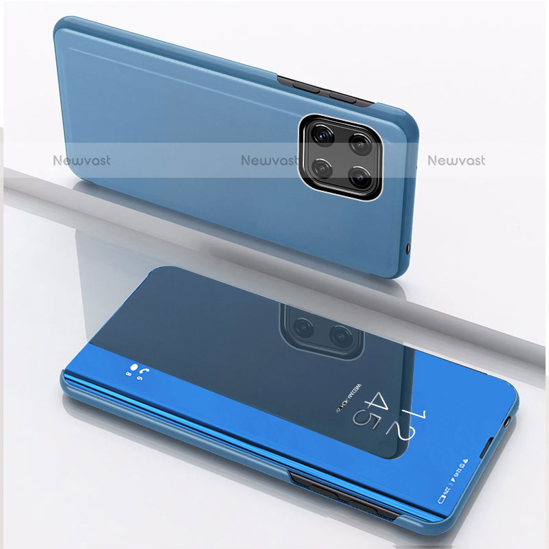 Leather Case Stands Flip Mirror Cover Holder L04 for Samsung Galaxy A22 5G Blue