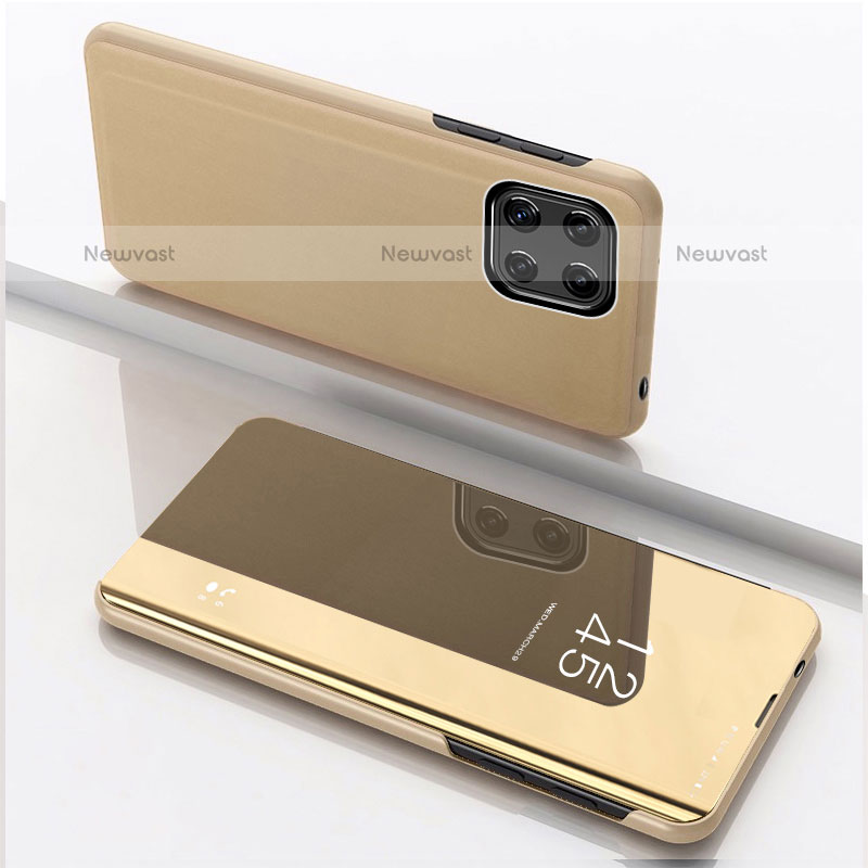 Leather Case Stands Flip Mirror Cover Holder L04 for Samsung Galaxy A22 5G Gold