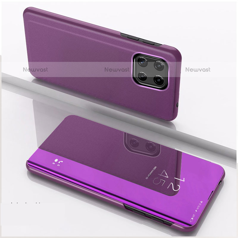 Leather Case Stands Flip Mirror Cover Holder L04 for Samsung Galaxy A22 5G Purple