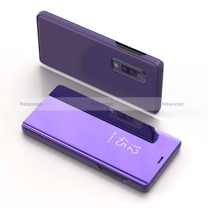 Leather Case Stands Flip Mirror Cover Holder L04 for Samsung Galaxy A7 (2018) A750 Clove Purple