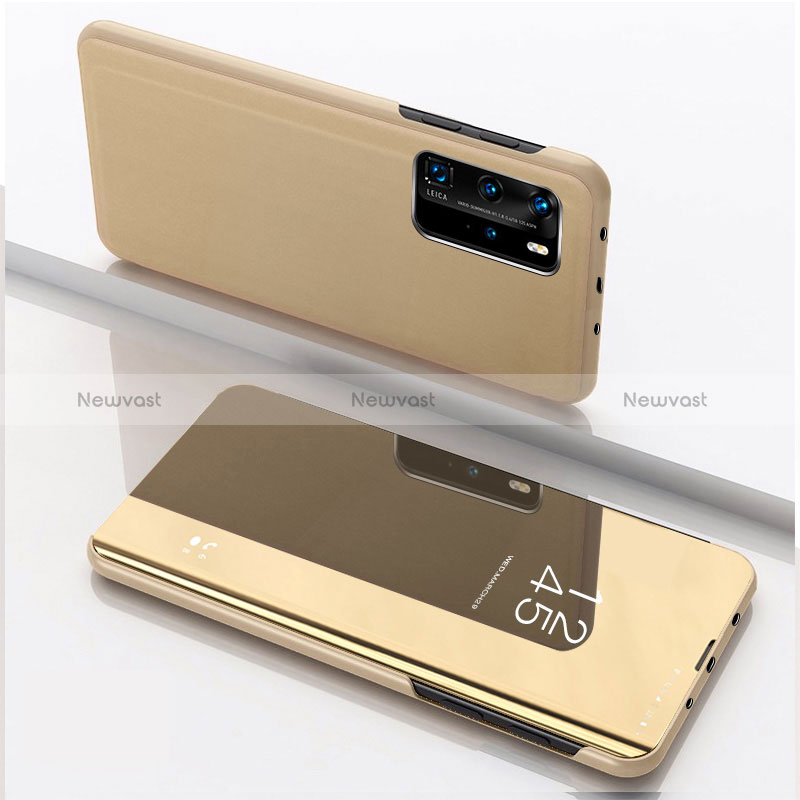 Leather Case Stands Flip Mirror Cover Holder L04 for Xiaomi Mi 10T 5G Gold