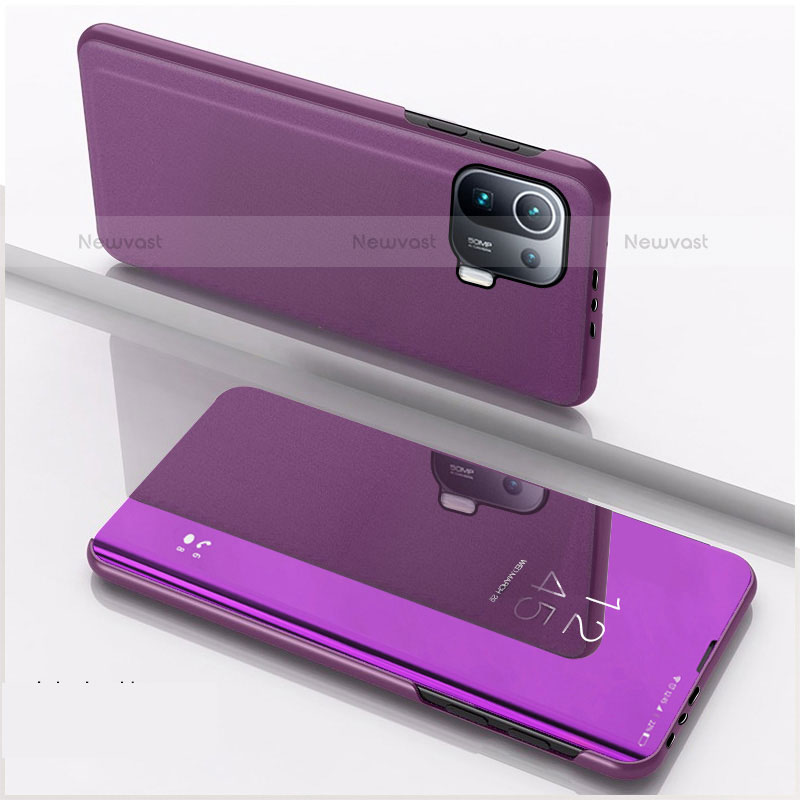 Leather Case Stands Flip Mirror Cover Holder L04 for Xiaomi Mi 11 Pro 5G Purple