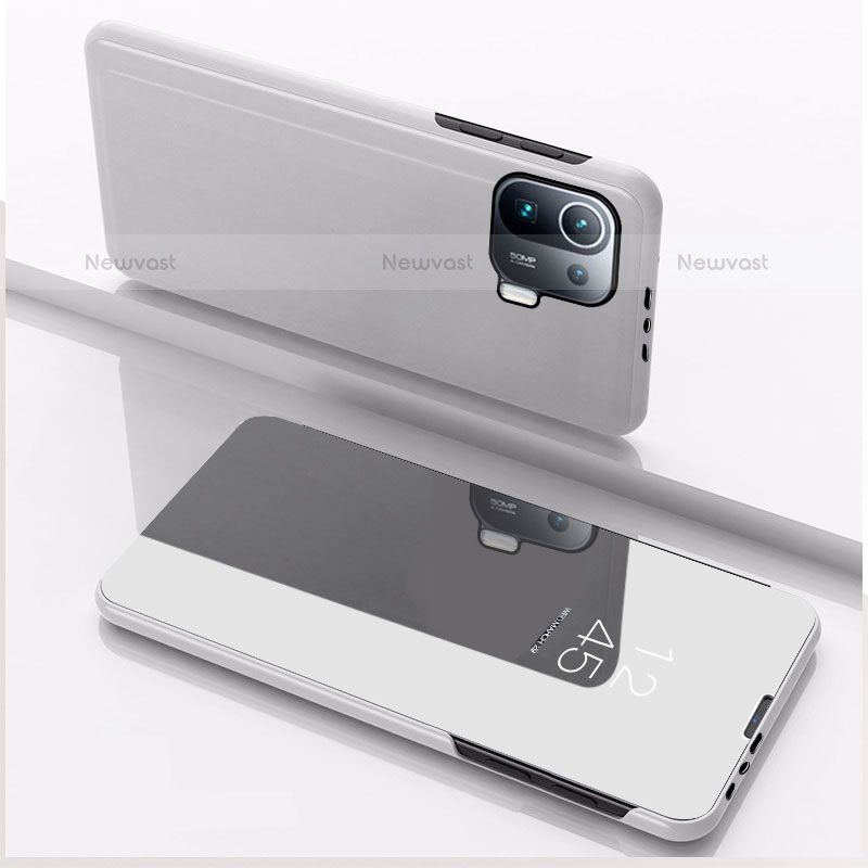 Leather Case Stands Flip Mirror Cover Holder L04 for Xiaomi Mi 11 Pro 5G Silver