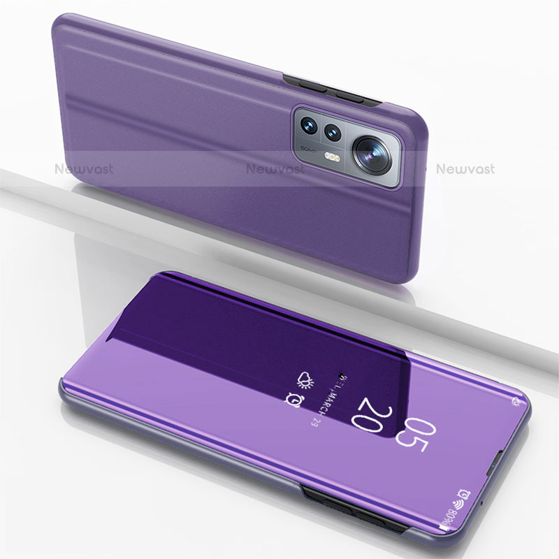 Leather Case Stands Flip Mirror Cover Holder L04 for Xiaomi Mi 12 Pro 5G Clove Purple