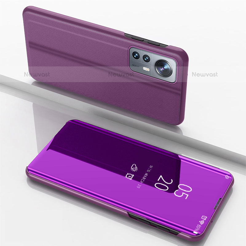 Leather Case Stands Flip Mirror Cover Holder L04 for Xiaomi Mi 12S 5G Purple