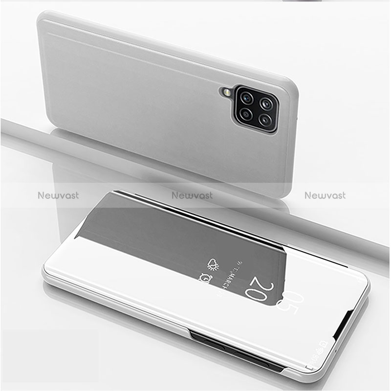 Leather Case Stands Flip Mirror Cover Holder L05 for Samsung Galaxy A22 4G Silver