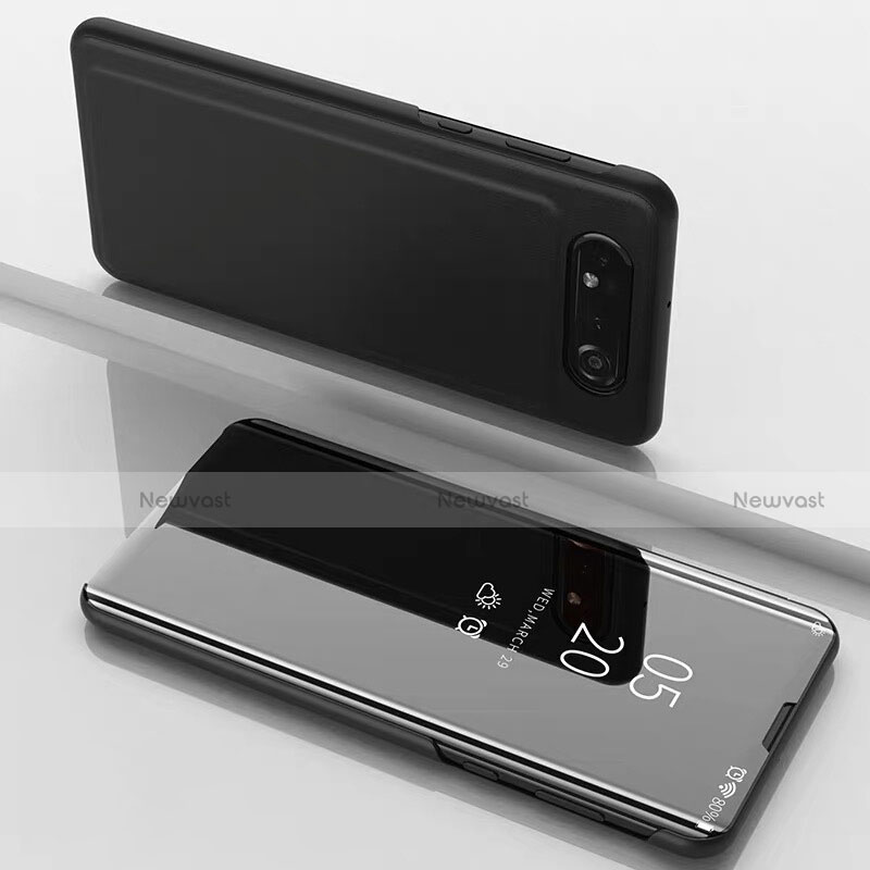 Leather Case Stands Flip Mirror Cover Holder M01 for Samsung Galaxy A80 Black