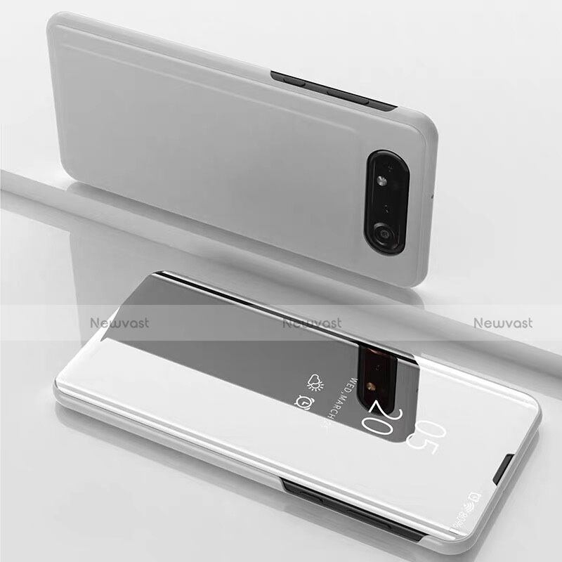 Leather Case Stands Flip Mirror Cover Holder M01 for Samsung Galaxy A80 Silver