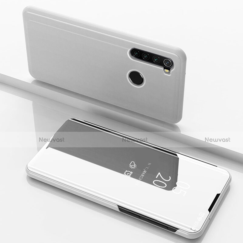 Leather Case Stands Flip Mirror Cover Holder M01 for Xiaomi Redmi Note 8 (2021) Silver