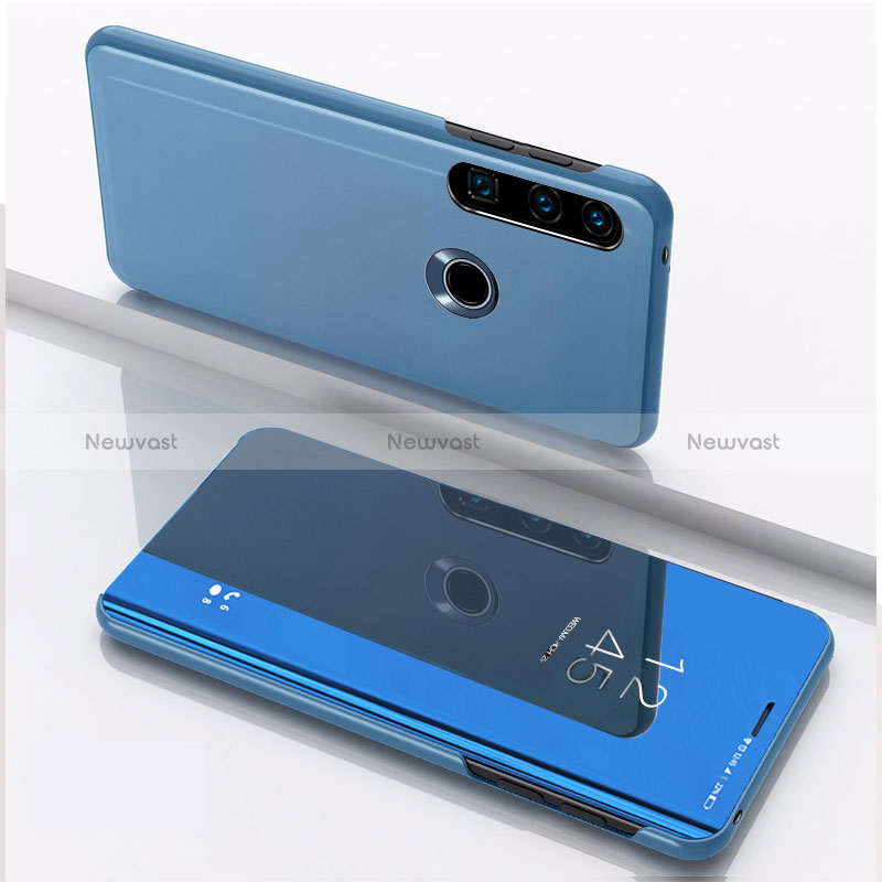 Leather Case Stands Flip Mirror Cover Holder QH1 for Huawei Y7p Blue