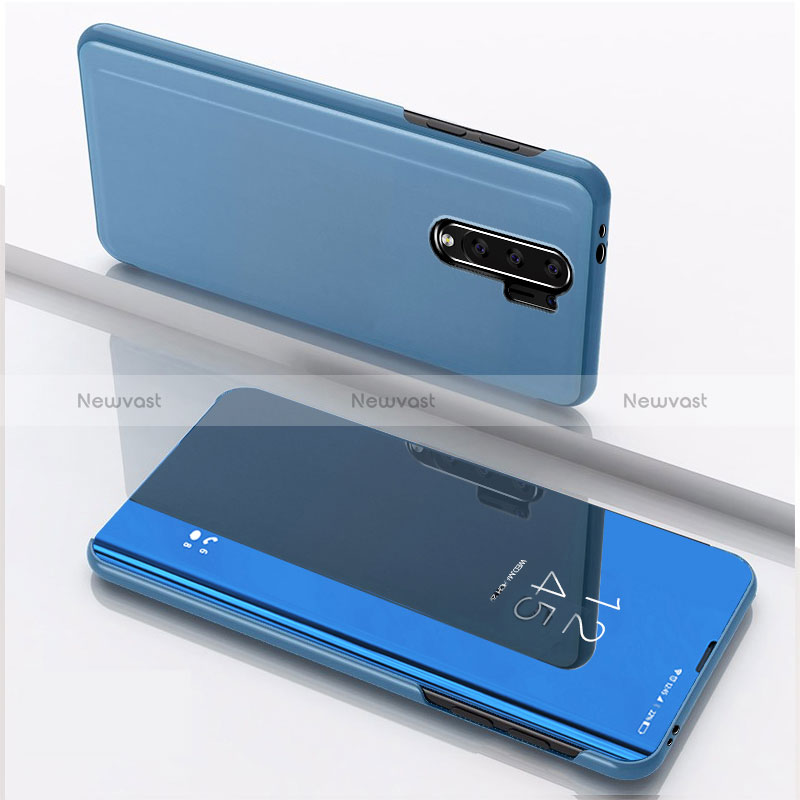 Leather Case Stands Flip Mirror Cover Holder QH1 for Xiaomi Poco M2 Blue