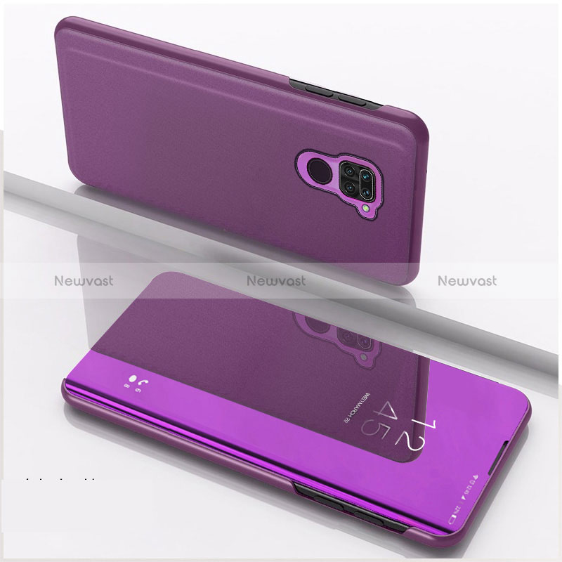 Leather Case Stands Flip Mirror Cover Holder QH1 for Xiaomi Redmi 10X 4G Purple