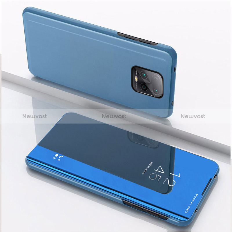 Leather Case Stands Flip Mirror Cover Holder QH1 for Xiaomi Redmi 10X Pro 5G Blue